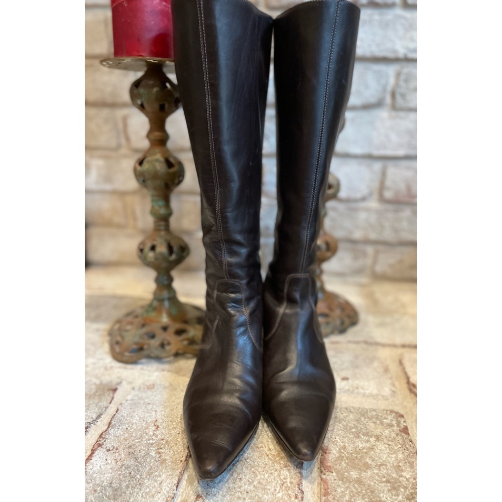 J CREW RIVINGTON Kitten Heel Brown Leather Boots Size 8.